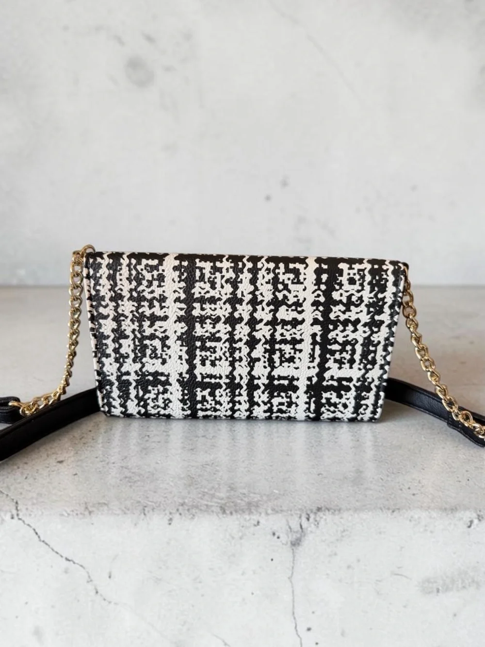 Betsey Johnson Black & White Tweed Crossbody Wallet with Bow Detail